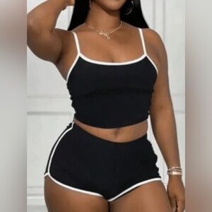 YESSTYLE Black White Outline Cami Crop Top + Shorts Set